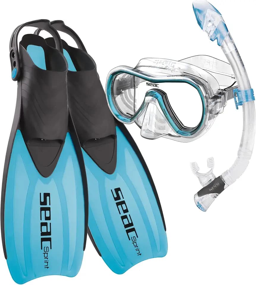 Seac Unisex-Adult Sprint Set mit riemenverstellbaren Flossen, Tauchmaske und Schnorchel mit Dry-Top