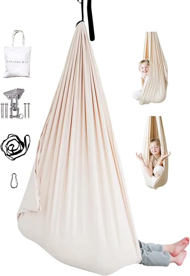 Marlowe & Co Sensory Swing for Kids Indoor Outdoor, Therapy Pod Cocoon Swing for Autism ADHD SPD, Double Layer Cotton Hammock Swing, Holds 200 lbs, 360° Swivel Hardware Included, Oat