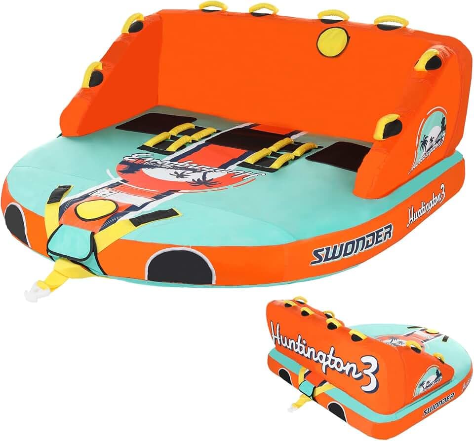 Swonder 3 Person Towable Tubes for Boating, Water Tubes for Boats to Pull, Heavy-Duty Front & Back Tow Points Inflatable Boat Tube with Stronger 840D Nylon Cover