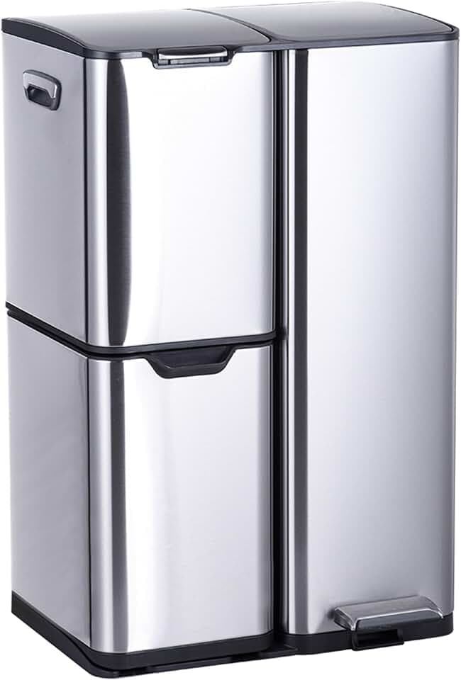 Relaxdays Mülleimer, 3 Fächer, 60 L, entnehmbare Inneneimer, silber