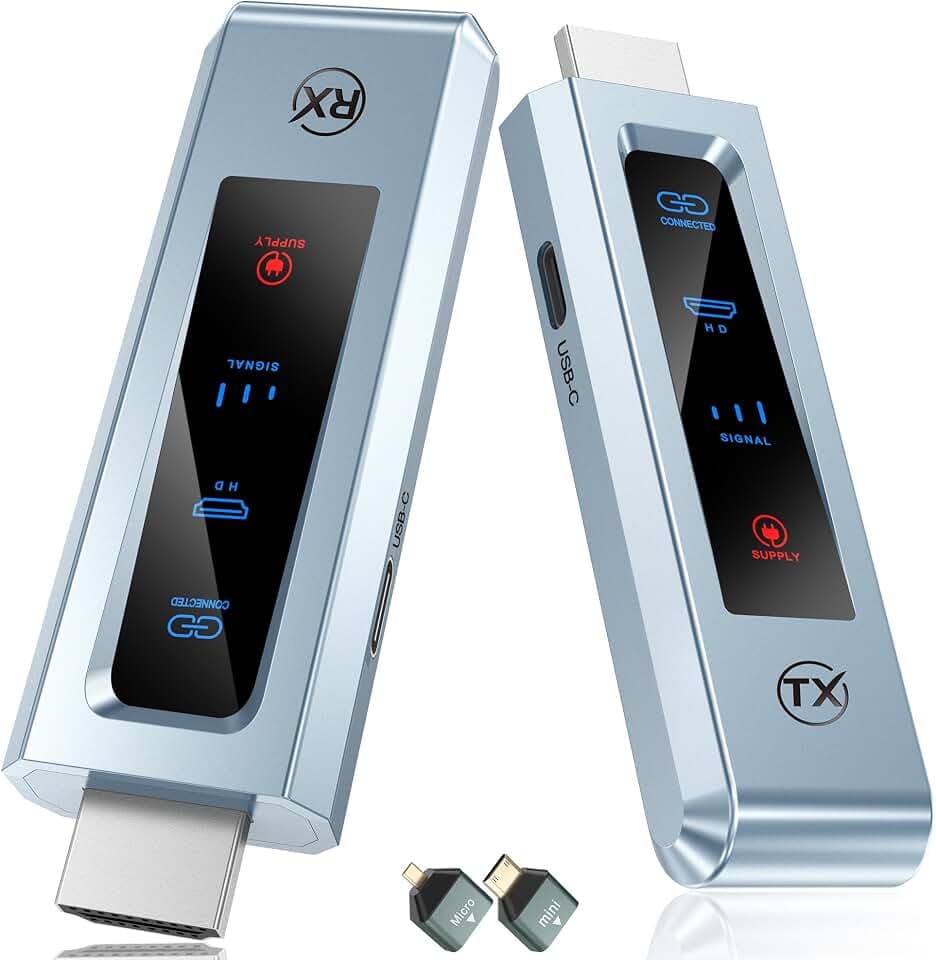 Wireless HDMI Transmitter and Receiver, 98 FT/30M Stabile Verbindung, 2,4G/5G tragbarer HDMI Wireless mit LED-Bildschirm, Plug & Play für Streaming Video Audio File von, Laptop, PC zu HDTV, Projektor.