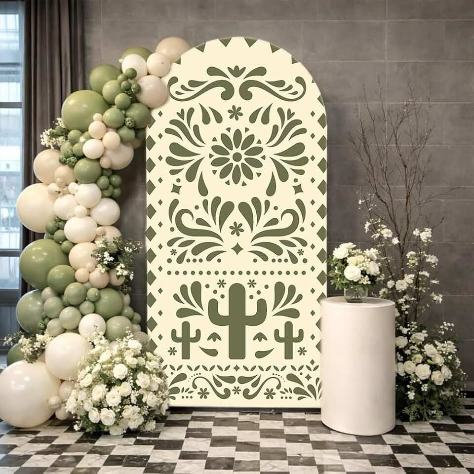 Arch Backdrop Cover Sage Green Cielito Lindo Baby Shower Arch Stretchy Covers for Mexican Wedding Bridal Fiesta Birthday Party Decorations Prop (6X2.6ft(HxW),4604)