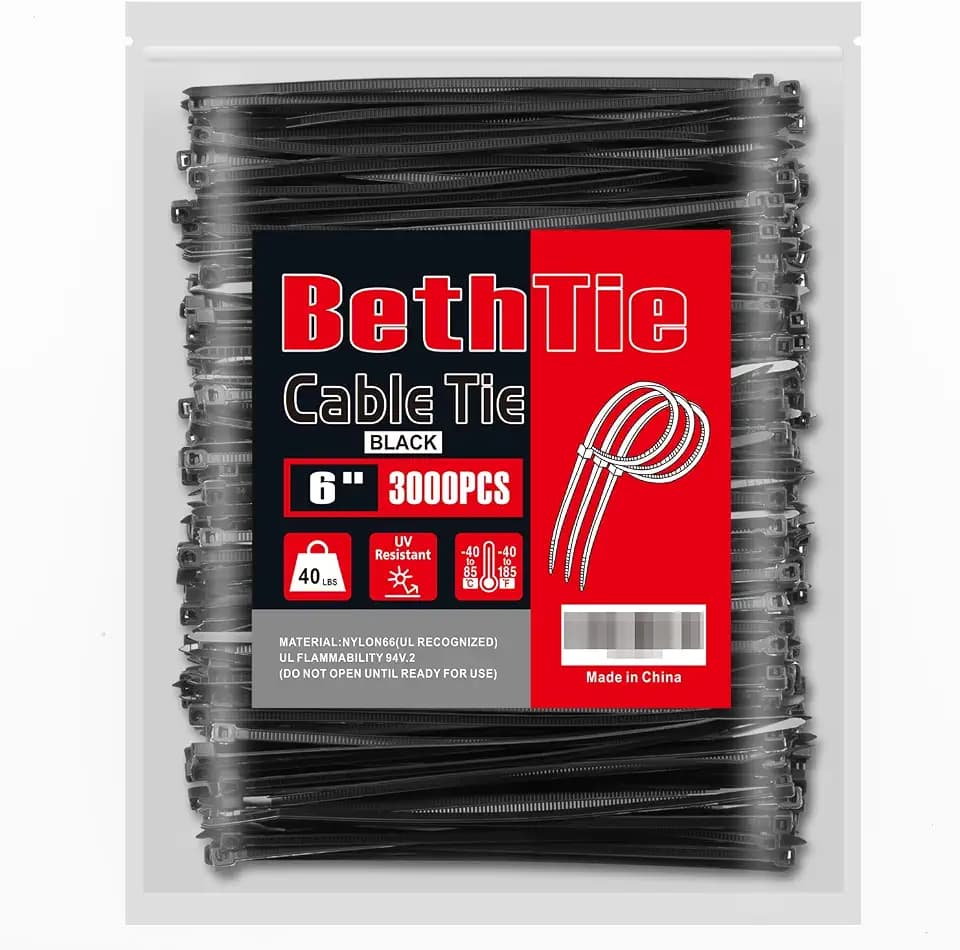 BethTie 6 Inch Black Zip Ties 3000 Pcs, 40 LBS Cable Ties