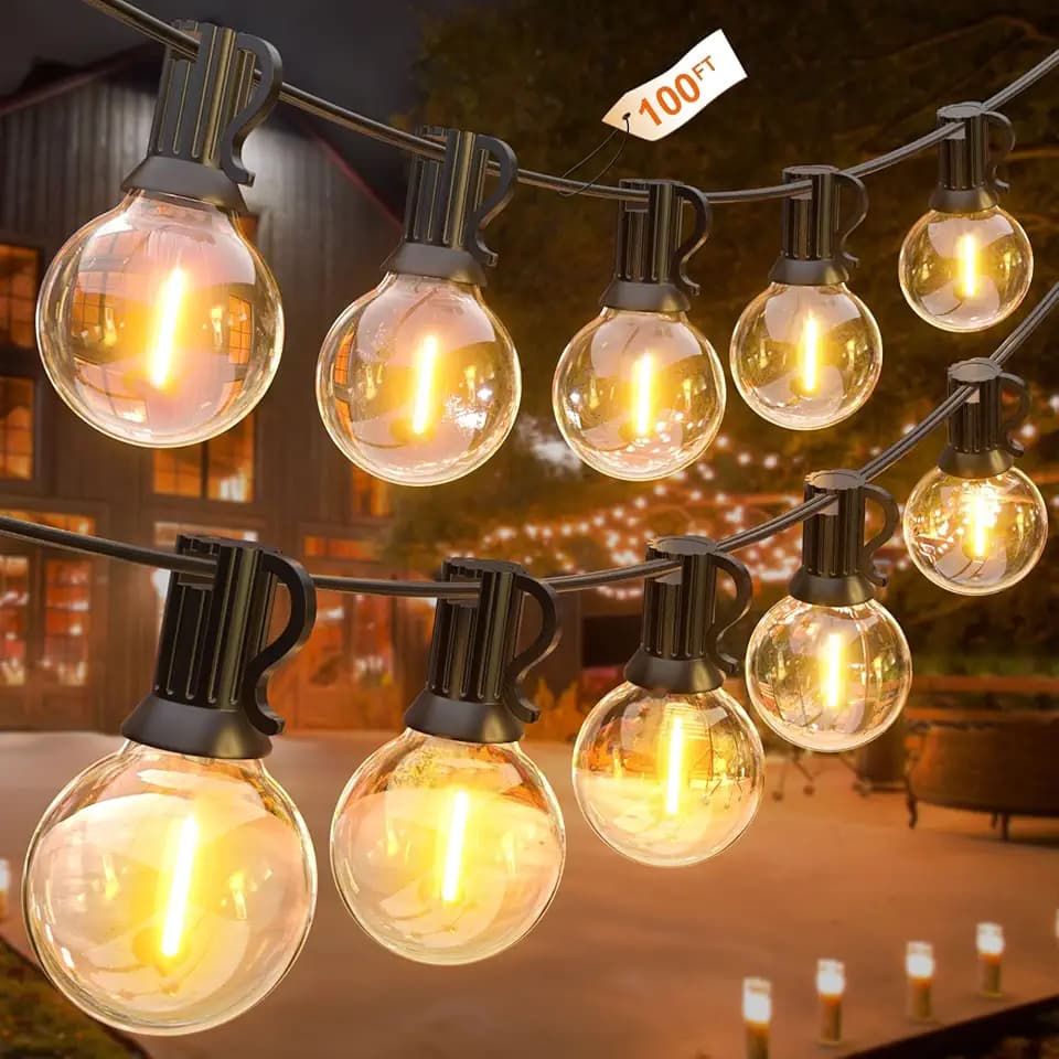 GLUROO 30M LED Lichterketten G40 Girlanden Lichterkette Außenbereich Netzbetriebene, Kunststoffbirnen Wasserdicht IP45 mit 1W 50+2 Glühbirnen für Garten, Veranda, Hinterhof, Bistro, Partydekoration