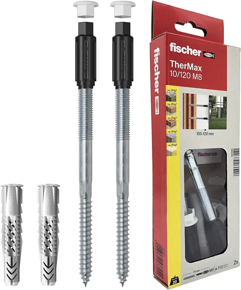Fischer Thermax 10/120 M8 Kit 2 Stück Dübel zur Befestigung auf Isoliermantel Max 120 mm, mittlere Lasten, Grau, 567085