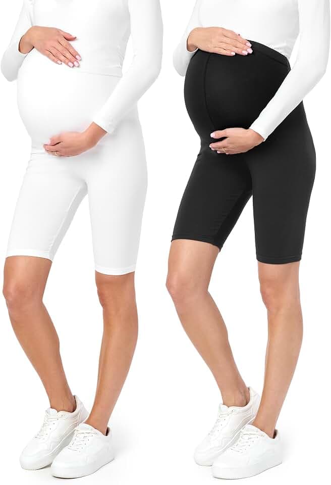Be Mammy Damen Kurze Umstandsleggings 2er Pack Bequeme und Schwangerschaftsleggings aus Baumwolle Umstandshose Umstandsmode für Sommer BE20-228