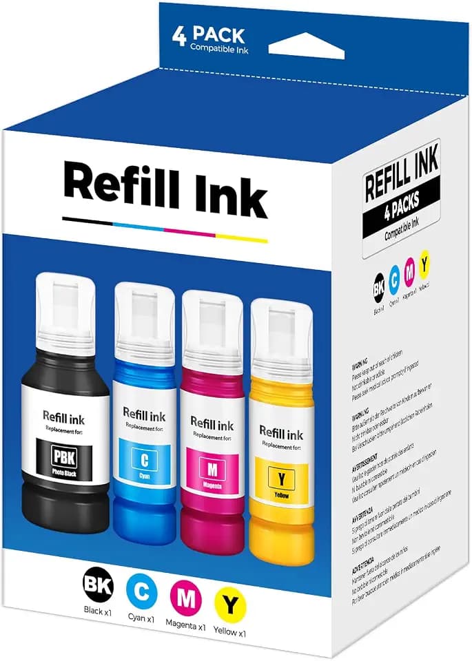 Compatible for EPT542 Ink Refill Bottles ET-5150 ET-5850 ET-5170 4 Pack