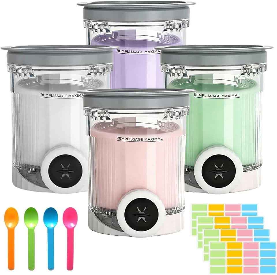 DAZZTIME Behälter für Ninja Creami Deluxe Pints,4 Stück Ersatz für Ninja Creami Deluxe Pints und Deckel,Eisbehälter für Speiseeis,Eismaschine Zubehör,Eisbehälter für Swirl NC700/NC701,BPA-frei