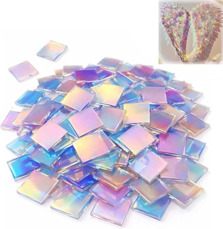 50 Stück 3x3CM Irisierende Acrylplatten, Doppelseitige Holographische Regenbogen Acryl Quadrate, Mini Acrylglas Blöcke für DIY Mosaik, Basteln, Schmuckherstellung, Kunsthandwerk