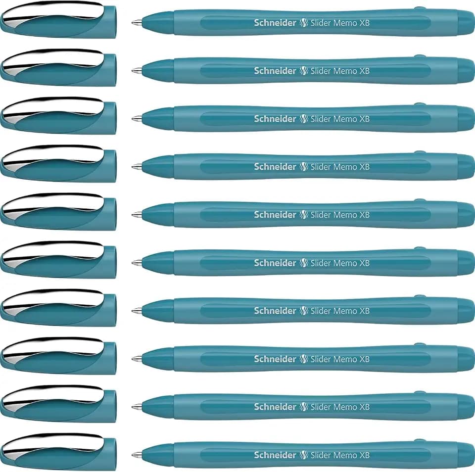 Schneider Slider Memo XB Kugelschreiber (Colour Edition mit Kappe, Strichstärke: XB) 10er Pack, Gehäusefarbe: teal, Schreibfarbe: blau