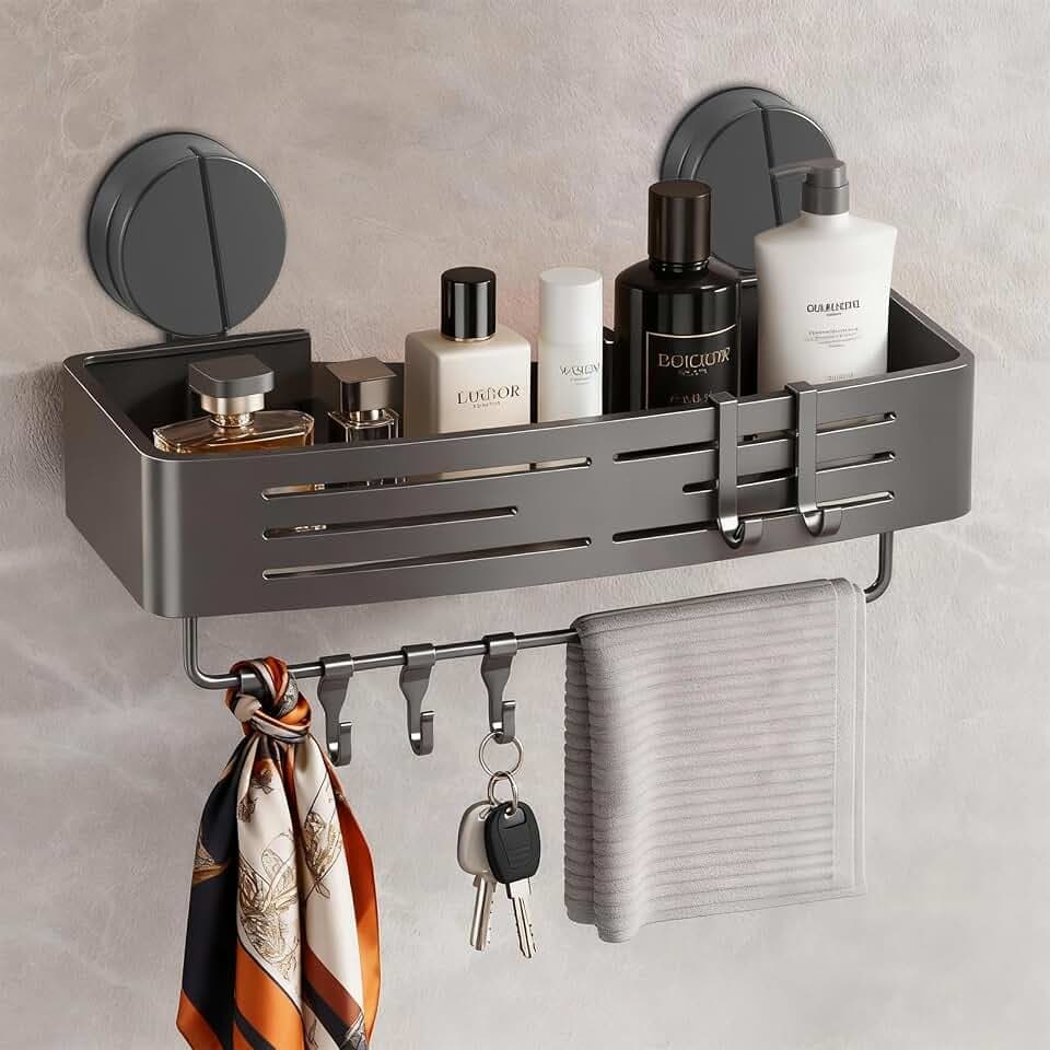 Saugnapf Ohne Bohren Duschablage, Abnehmbare und Rostfreie Badezimmer Organizer mit Großer Kapazität, Duschkorb Badregal für Duschen Küche Badezimmer Organizer Caddy Aufbewahrung