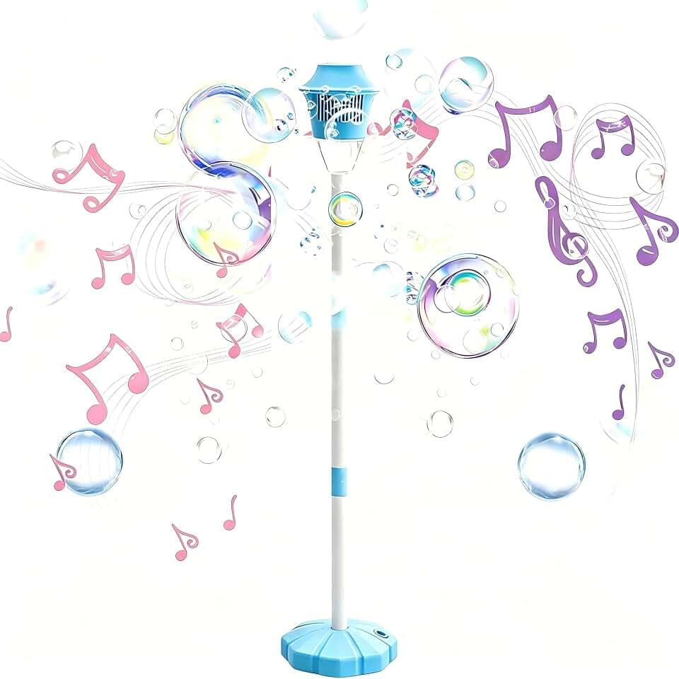 Bubble Machine Automatic,Vertical Bubble Machine for Parties,Outdoor Battery Bubble Machines with Light/Music for Birthday Wedding Party Gifts,Summer Outdoor Toys (Blue)