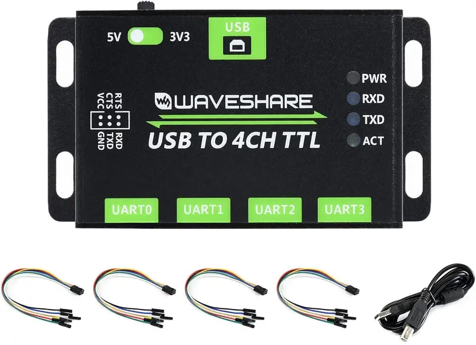 Waveshare Industrial USB to 4CH TTL Converter USB to UART with Multi Protection Circuits Multi Systems Support