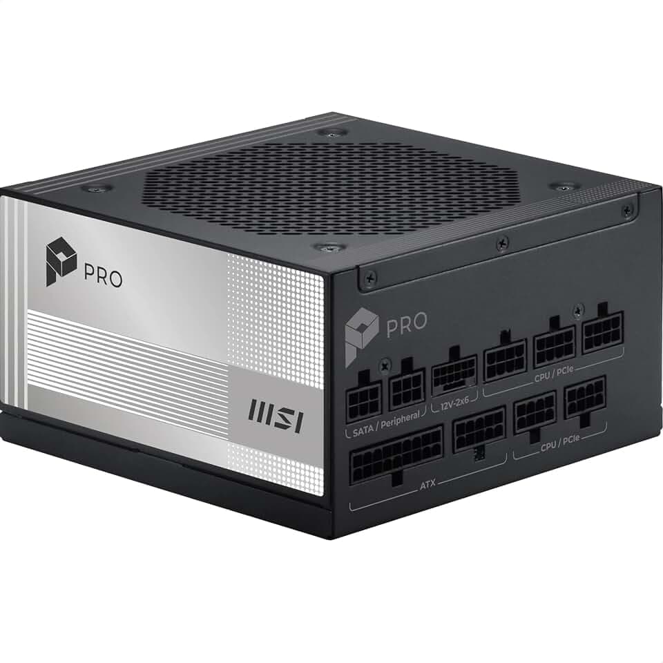 MSI Pro A850PL PCIE5 Netzteil, 850 W, 80 Plus Platinum, ATX 3.1, Unterstützung GPU PCIe 5.1, nativer Anschluss 12 V-2 x 6, zweifarbig, ATX, Kabel mit geprägter Ummantelung