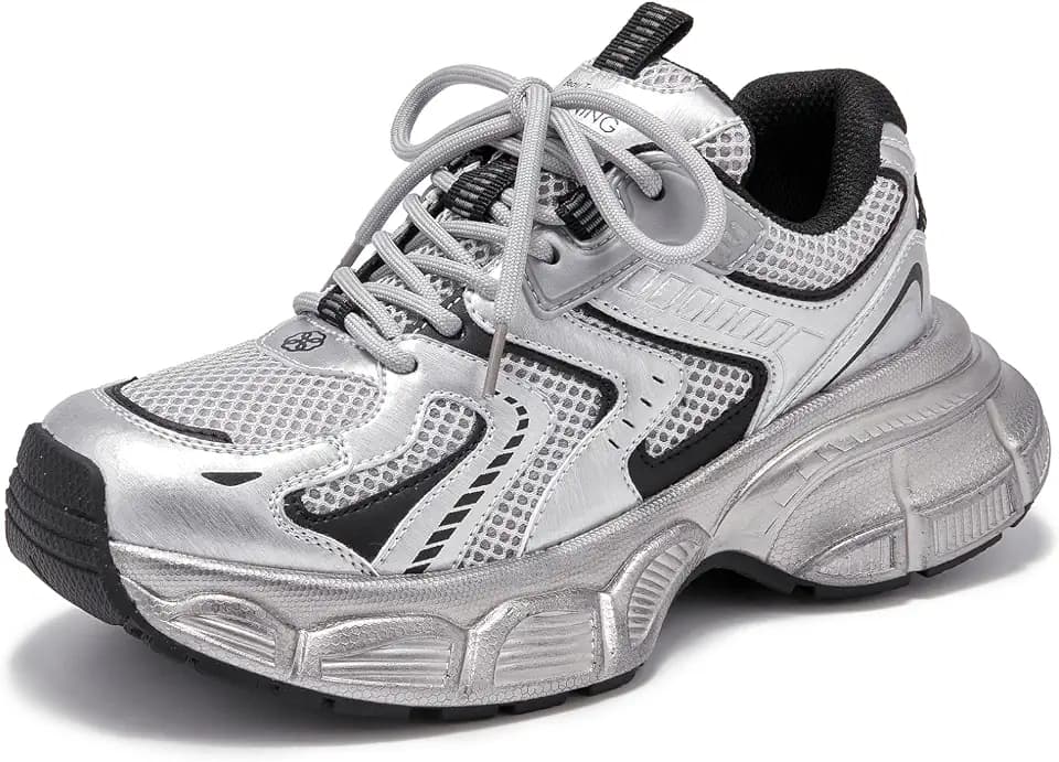 BEAU TODAY Women's Walking Shoes, Chunky Platform Fashion Sneakers for Women, Comfortable Running Shoes for Women, Casual Lightweight Lace-up Gym Workout Athletic Tennis Shoes
