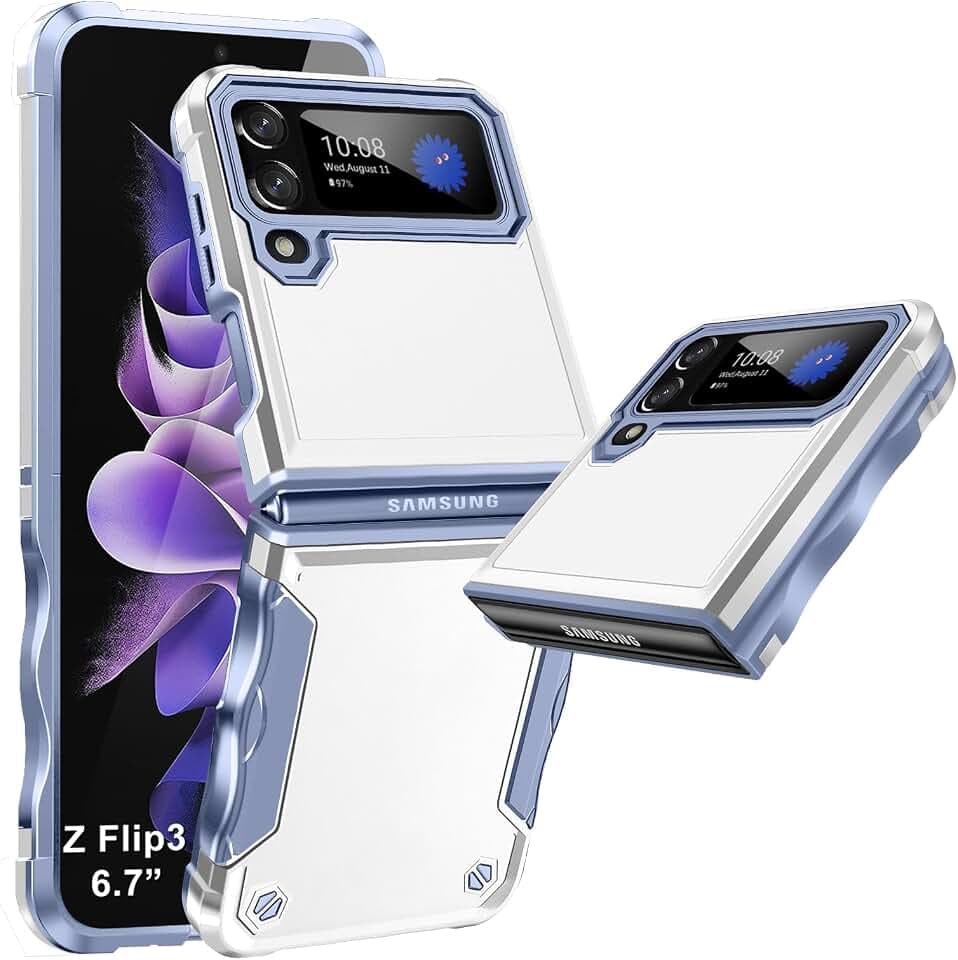 Handyhülle für Samsung Galaxy Z Flip 3 5G Hülle, rutschfeste Stilvolle Textur Galaxy Z Flip3 Handytasche Case, TPU Hard PC Militär Rugged Stoßfest Schutzhülle für Samsung Z Flip 3 Handy (Weiß)
