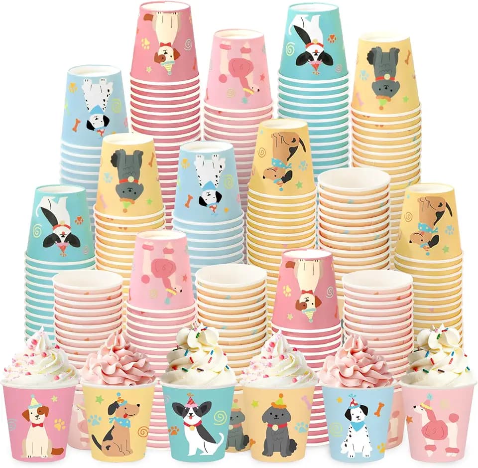 JarThenaAMCS 300 Pcs Tiny Pup Cup 3 Oz Small Bathroom Mouthwash Cups Pastel Mini Whipped Cream Disposable Paper Cup for Dog Birthday Party Travel Home Supplies