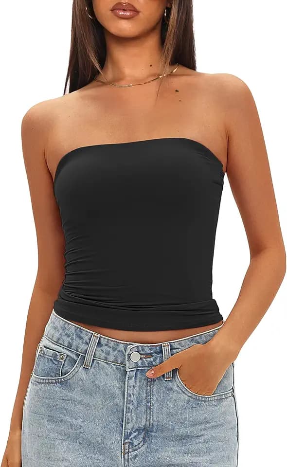 Darong Women's Tube Top Double Lined Strapless Bandeau Top with Built-in Bra Summer Slim Fit Going Out Tank Tops