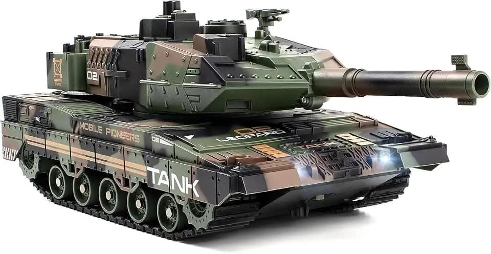 Supdex 1:24 RC Tank-2.4G Remote Control Army Tank that Shoot BBS with 360° Rotating Turret, Auto Demo, Sound, Light and Smoke, All-Terrain Climbing RC Military Vehicle Toy Gift for Boys Ages 8-12