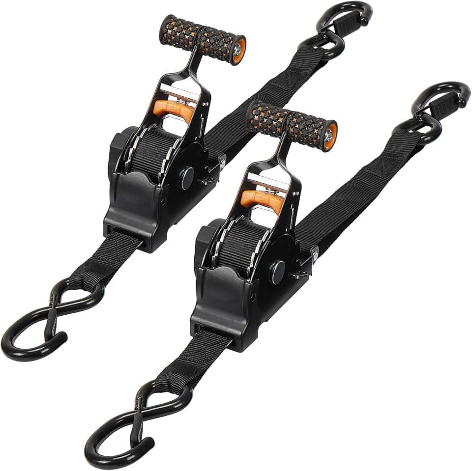 JOYTUTUS Automatik Spanngurte 2 Pack, 2,5cm x 3m Ratschen-Zurrgurte mit Rückzugfunktion, 680kg Bruchfestigkeit, S-Haken mit Silikon, für LKW, Anhänger, Motorrad, Fahrrad & Mehr