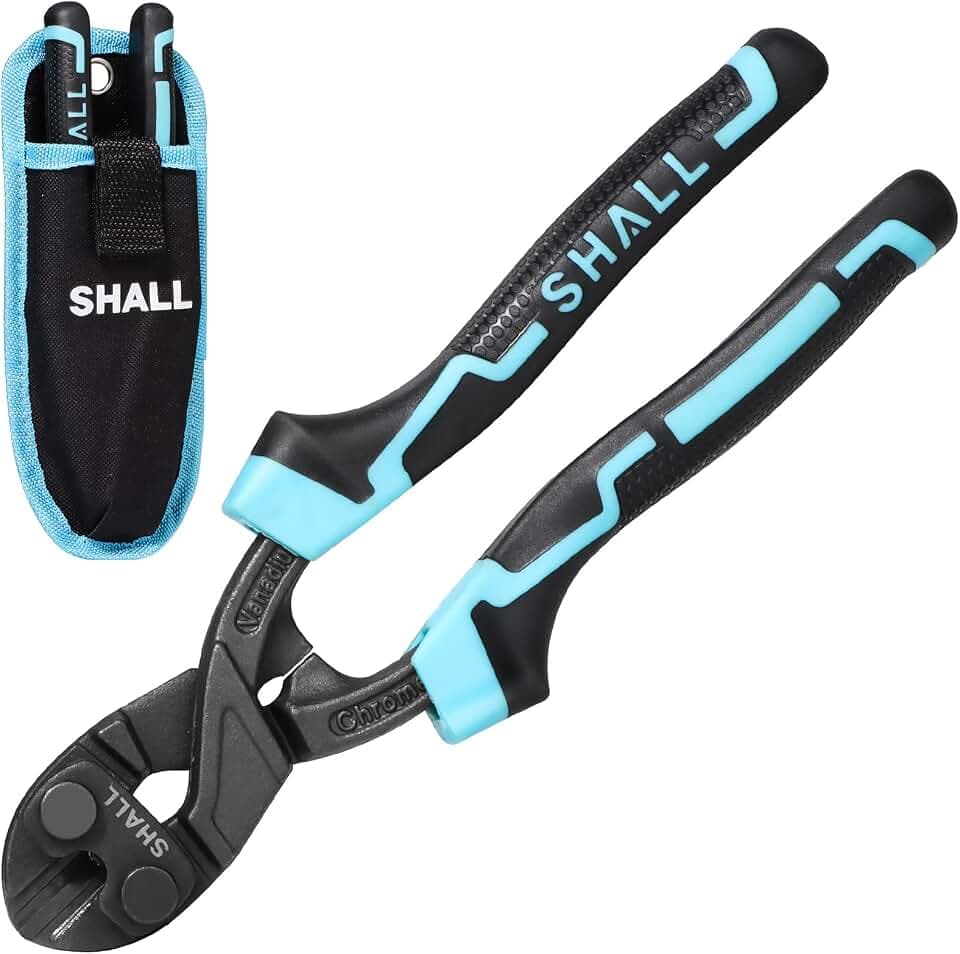 SHALL 8-Zoll-Mini-Bolzenschneider, kleiner Hochleistungs-Drahtschneider, zweifarbiger ergonomischer Griff, effizientere Hebelwirkung, Gürteltasche im Lieferumfang enthalten