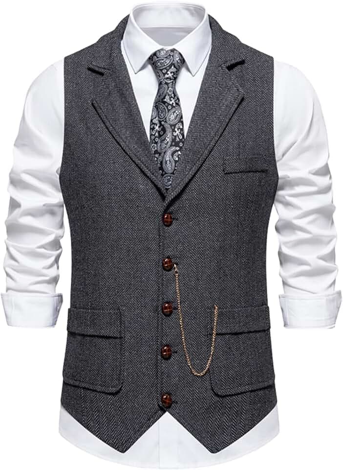 maxToonrain Klassische Herren-Tweed-Anzugweste, lässig, ärmellos, Fischgräten-Weste für Smoking