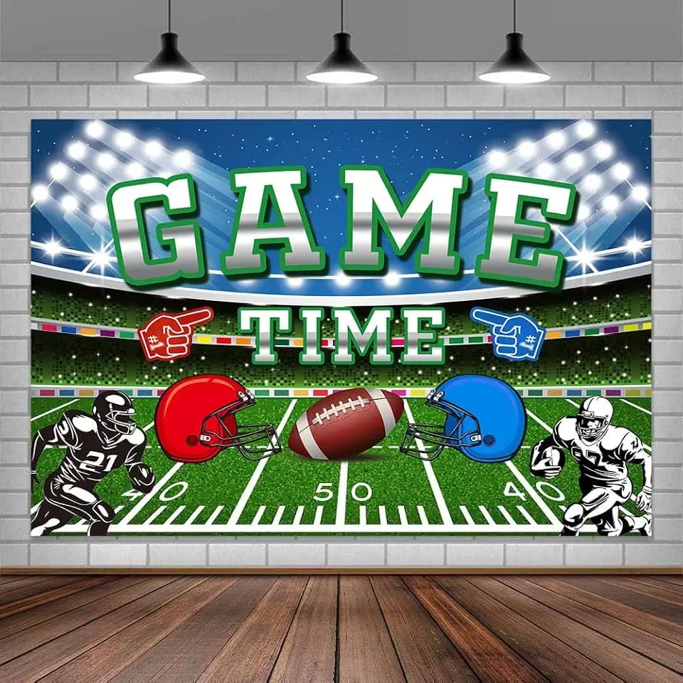 8X6ft Football Backdrop Football Field Backdrop for Photoshoot It's Game Time Football Themed Party Sports Fan Supplies Football Backdrop for Party Boy Birthday Party Photo Booth Props Wall Hanging