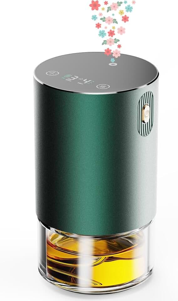 Waterless Oil Diffuser for Home, Car, Office - Rechargeable Scent & Essential Oil Diffuser, 4 Mist Modes and 1/2/4/6 Hour Timer, Portable Cordless Aromatherapy, Spill-Proof Metal Design - Green