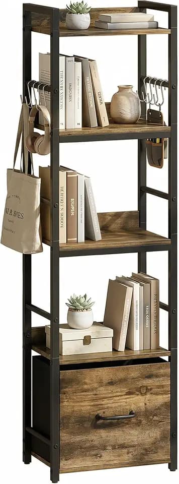 HOMCOM 4-stöckiges Schubladenregal 8 Haken 39x26x136.5cm Rustikalbraun