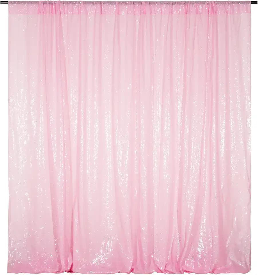 Poise3EHome Pink Sequin Backdrop,8FT x 10FT Sequin Photography Backdrop Curtain for Party Decoration