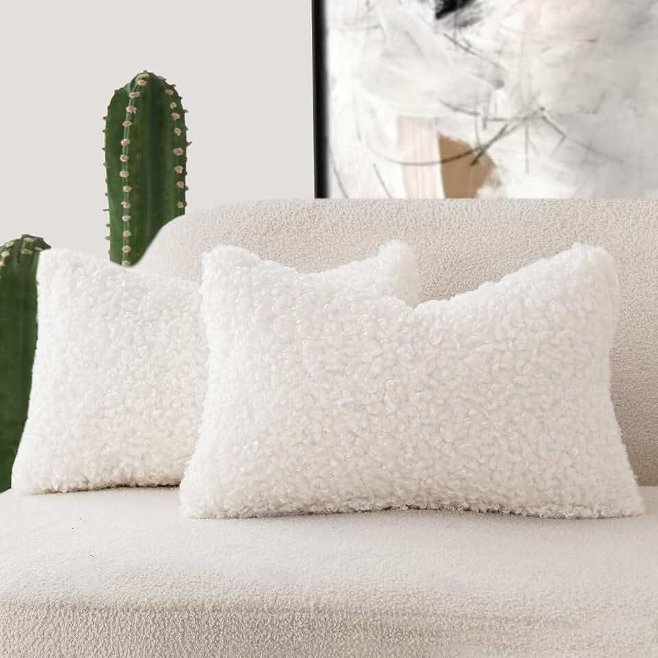 Foindtower Set mit 2 gelockten Kissenbezügen aus Teddywolle, Kunstfell, dekorativ, Bouclé, strukturiert, Lendenwirbelkissen, längliche Akzent-Kissenbezüge, Schaffell-Kissenbezüge für Stuhl und Couch,