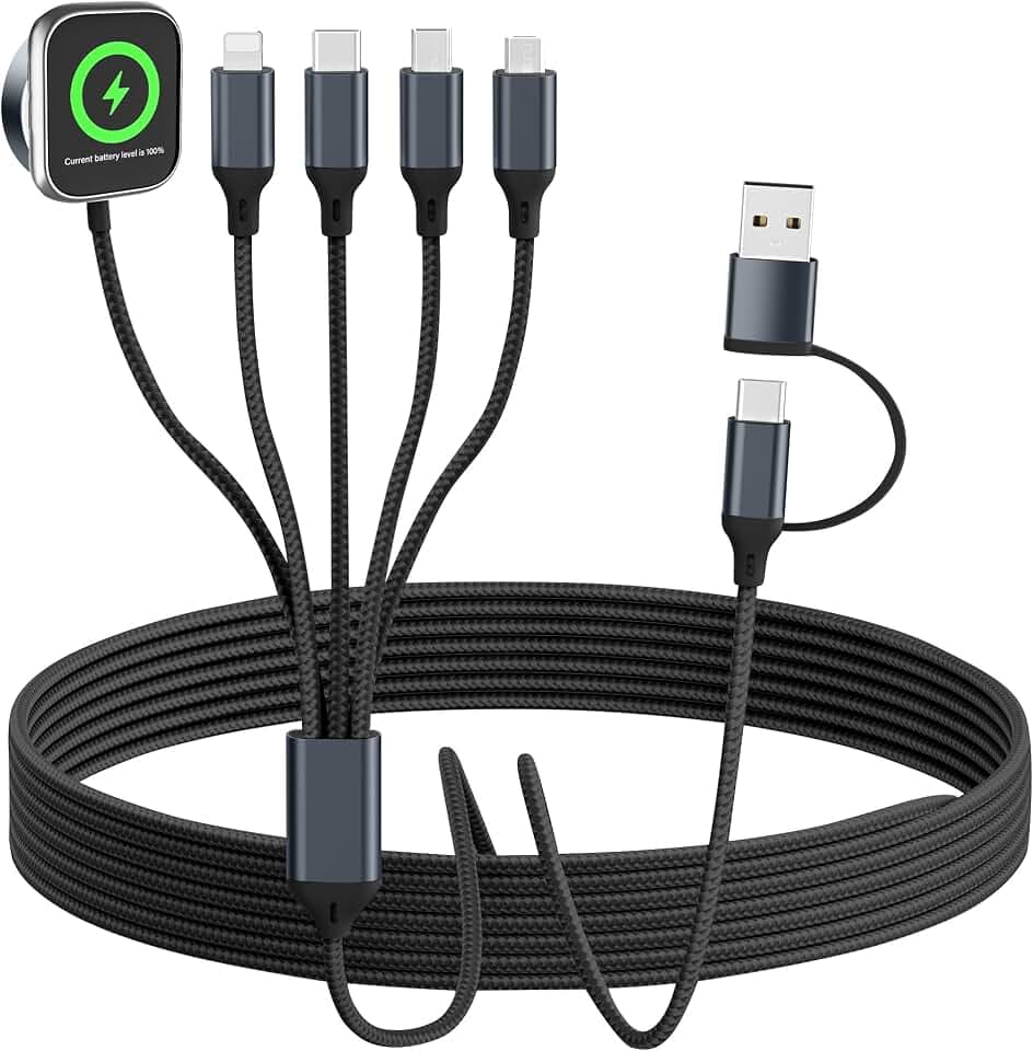 5 in 2 Multi Charging Cable for Apple Watch Charger, Travel Cruise Essentials, Type C/IP/Micro USB/Mini B Cable Cord for iWatch Ultra/SE/10-1/iPhone 17-11/Galaxy S25-S20/Garmin GPS-Black, 5FT