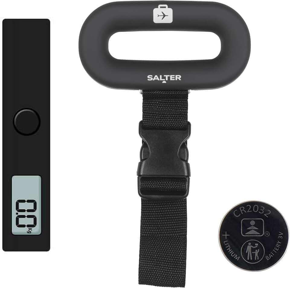 Salter Digital Luggage Scale - Suitcase Weighing Scales, Carry On Baggage Weight, Easy Grip Handle, 40kg / 88 lbs Capacity, Secure Clip Fastening, Lightweight, Includes Battery