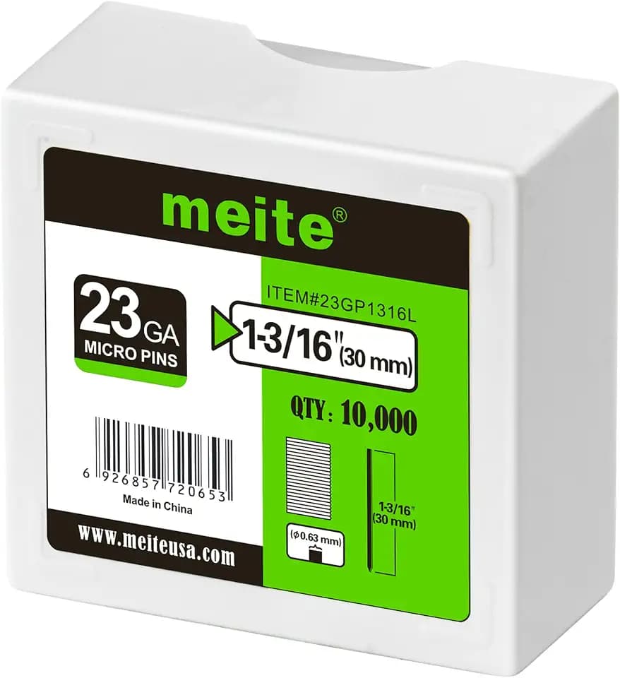 meite 23GA Stiftnägel, 30 mm Mikro-Pin-Nägel, Verzinkte 23GAuge Stiftnägel Kopflose Nägel für Nagelpistole, Ideal für Feinarbeiten und Zierleisten (10.000 Stück)