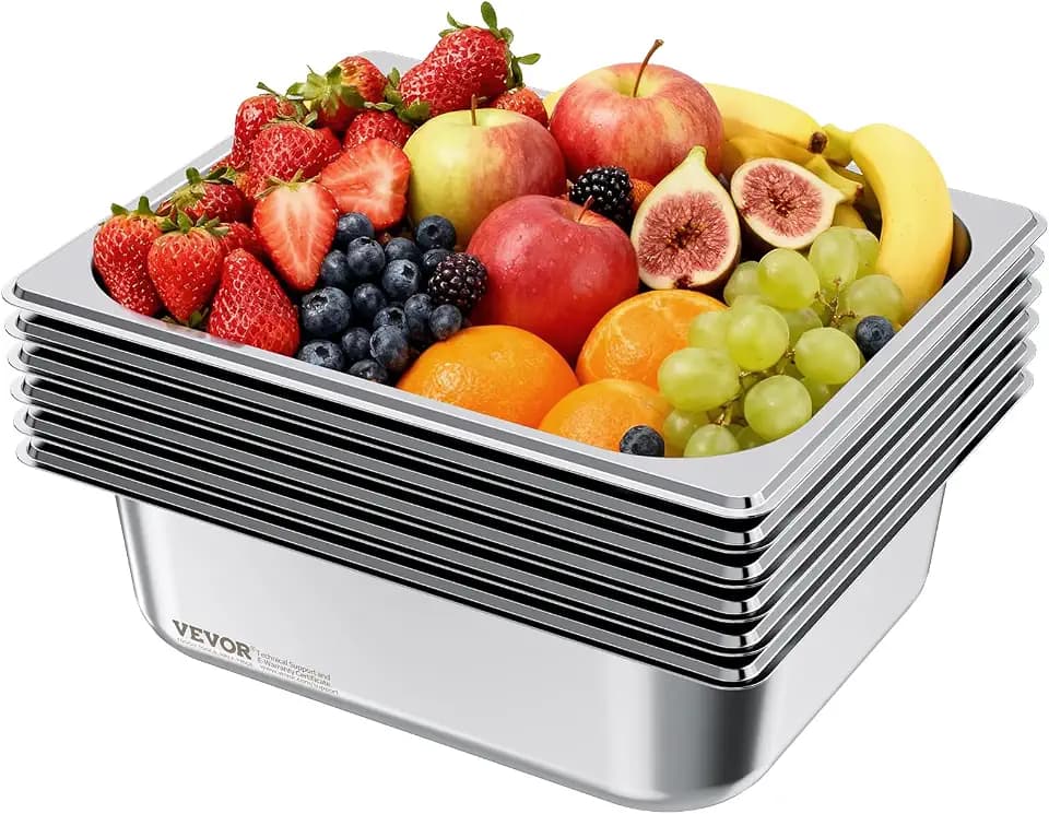 VEVOR Gastronormbehälter Hotelpfanne (1/2-Größe) 6 Stk. 6 L, wiederverwendbare Behälter (98 mm tief), rostfreie Catering-Aufbewahrung, Panierschale Speisebehälter für Party Restaurant Buffet