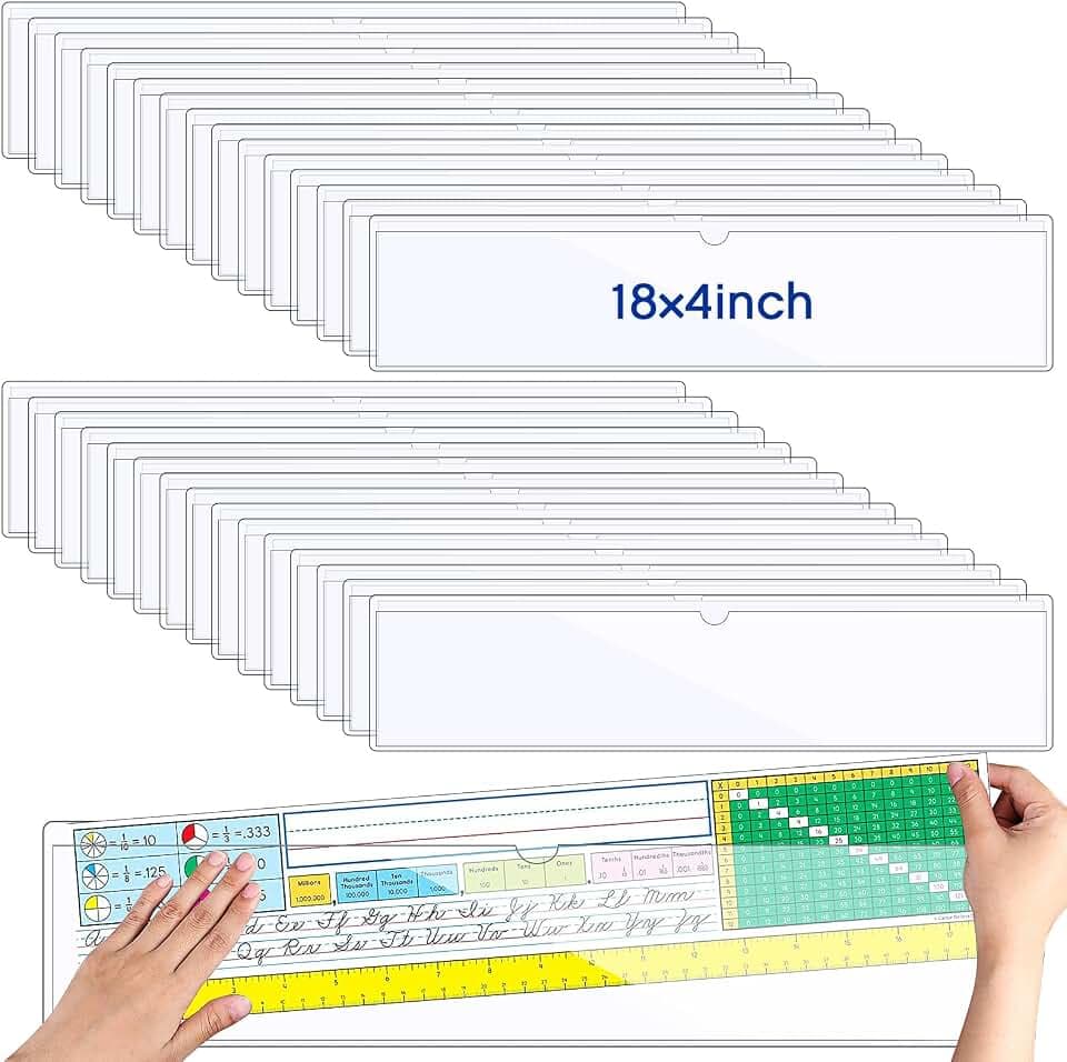 Chinco 30 Pcs Self Adhesive Clear Index Card Pockets,18 x 4 Inches