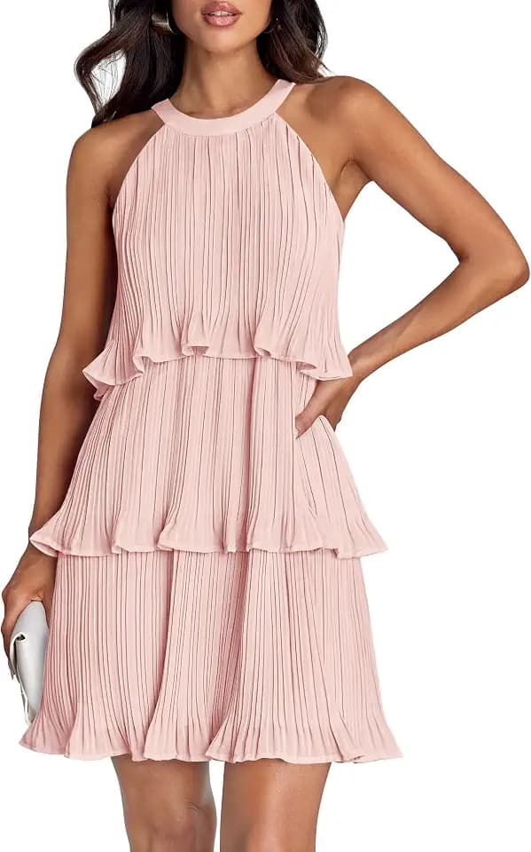 ZESICA Women's Summer Halter Ruffle Tiered Cocktail Mini Dresses