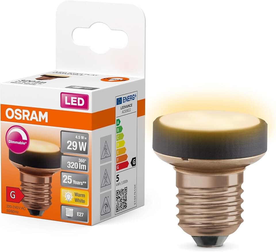 Osram Flat Lamp, ultra-kompakte und flache LED Lampe mit E27 Sockel, ersetzt herkömmliche 29W Glühbirnen, warmweiß (2700K), sparsam mit 4.5W Verbrauch, dimmbar, 1er-Pack