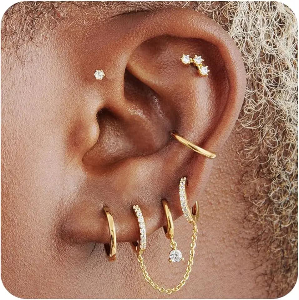 13 Pairs 14K Gold Plated Earrings for Women, Hypoallergenic Stackable Set