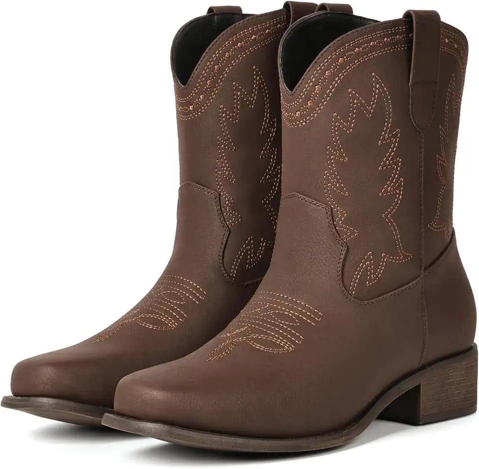 IUV Cowboy Boots for Women Square Toe Wide Ankle Western Cowgirl Boots