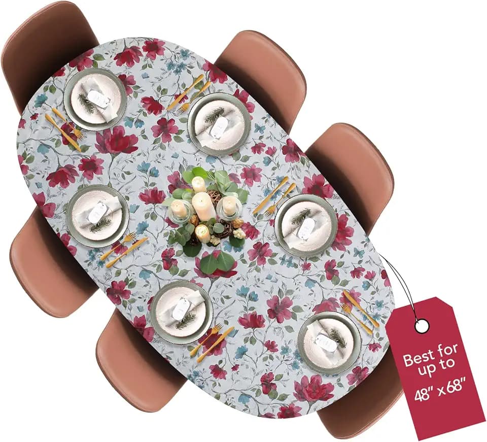 Covers For The Home Flannel Backed Vinyl Fitted Tablecloth Oval - Floral