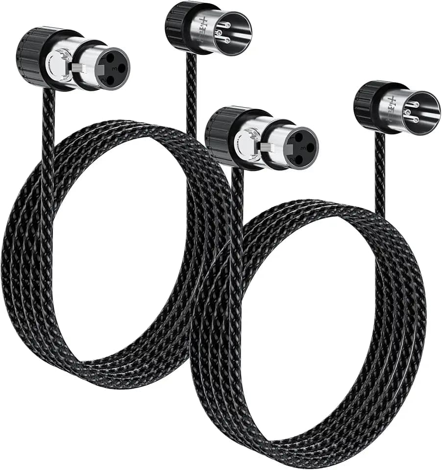HiFind Ultra-Thin Slim 90 Degree Angled XLR Microphone Cable 10 Ft/2 Pack, Adjustable Rotatable Low Profile Male to Female Balanced Patch Cord Adapter,24AWG OFC for DIY Studio Audio Stage Mixer DMX
