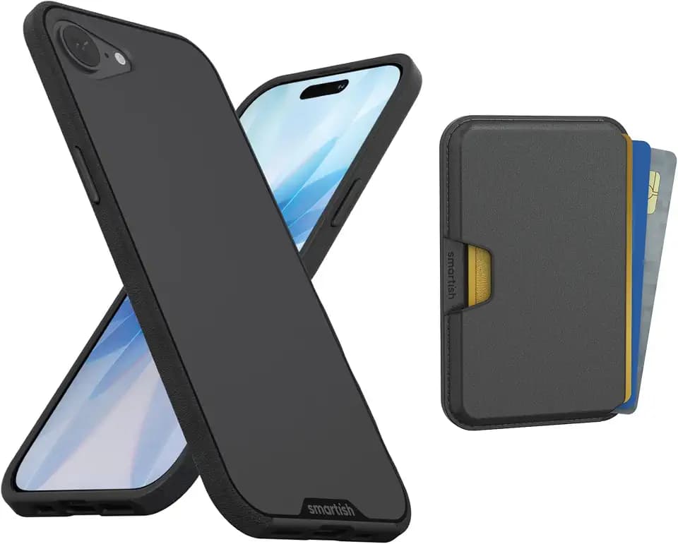 Smartish® iPhone 17e/16e Magnetic Case with MagSafe Wallet - Gripmunk - Magsafe Compatible Thin Grip Cover + Detachable Magnetic Credit Card Holder - Black Tie Affair