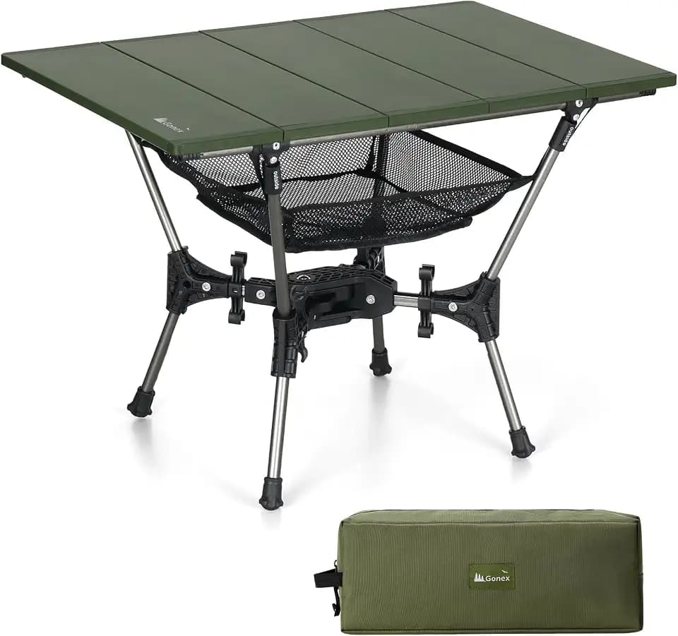 Gonex Foldable Camping Table, Portable Aluminum Roll Up Top Camp Side Table