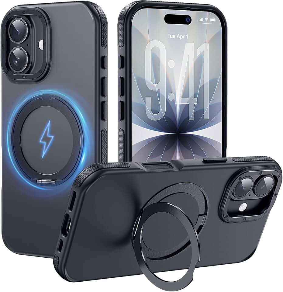 Strong Magnetic Case for iPhone 17 (6.3", 2025) with Stand, Drop-Proof Bumper Cover with Contrast Color Border, Military-Grade Drop Protection, Shockproof Slim Thin Cover,Black