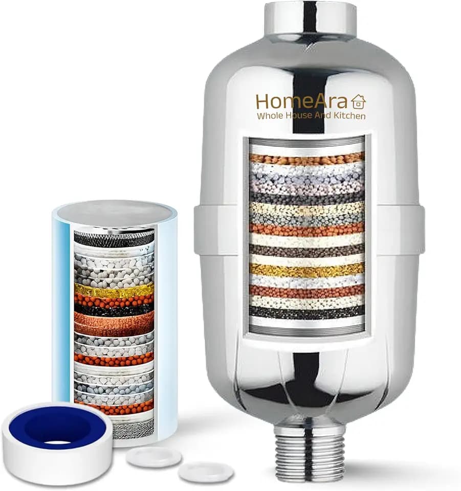 15-Stage Advanced Hard Water Filter For Shower And Tap, Water Softener For Bathroom To Reduce Chlorine & Heavy Metals, Improves Skin & Hair Health, High Capacity 40,000 Liters, Chrome Finish