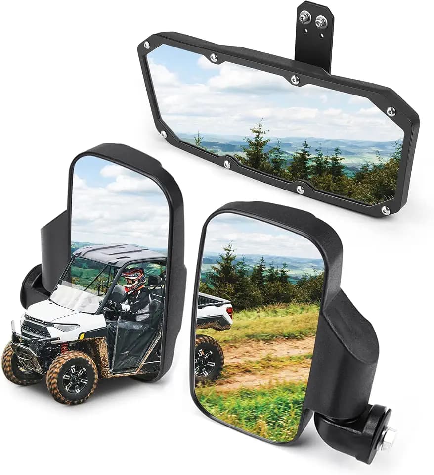 KEMIMOTO UTV Side Mirrors And Center Mirror Set Compatible With Polaris Ranger 500 900 1000 XP Defender w/Pro-Fit Profiled Tube UTV Rearview Mirrors Rear View Mirror Accessories