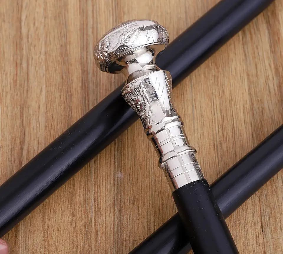 Victorian Cane Walking Cane Wooden Walking Stick Silver Brass knob Handle Black Wood Stick, Fancy & Fashionable Canes for Men and Women, Best Choice for Steampunk Cane.