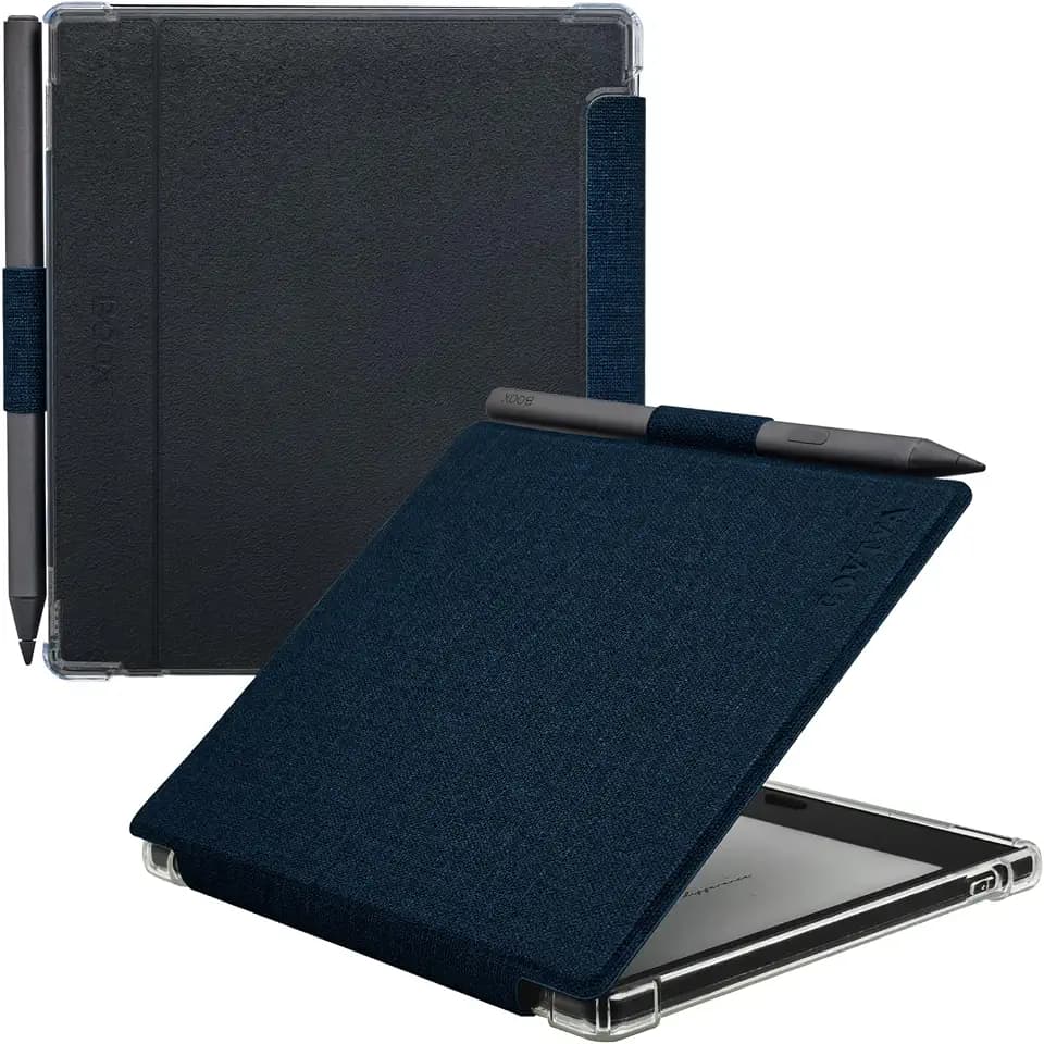 Pen Holder Case for Onyx Boox Go Color 7 (Gen 1/2, 2024/2025) / Boox Go 7 Ultra-Thin Enhanced Auto Sleep/Wake Cover with Transparent TPU Back & Magnetic Closure (Cloth Bark Blue)