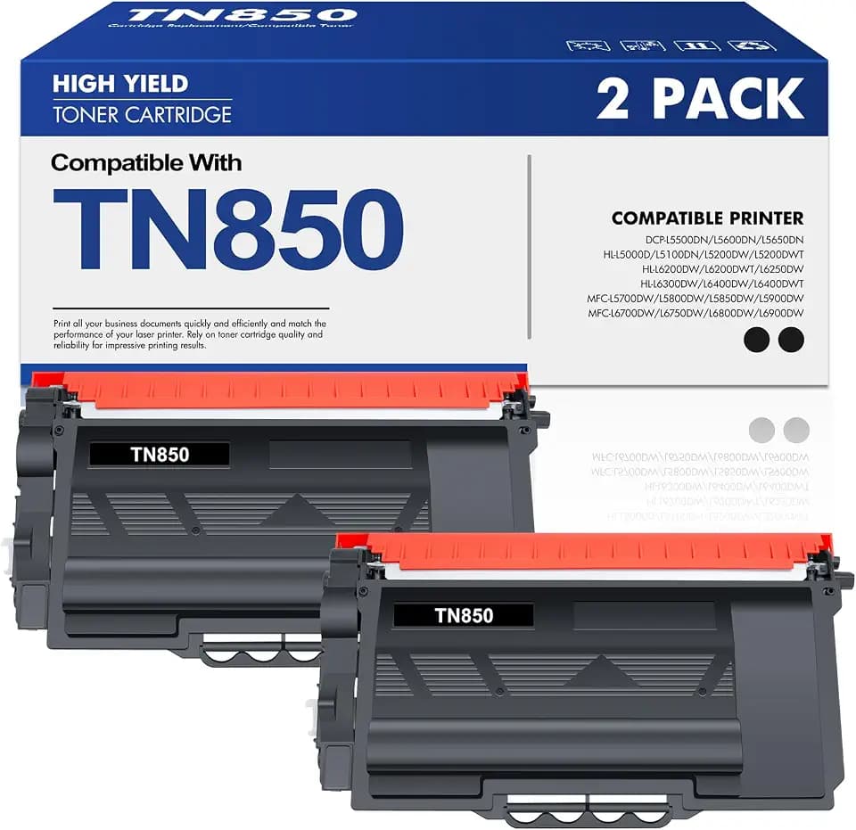 TN-850 TN850 Toner Cartridge 2-Pack: Replacement for Brother TN 850 TN820 High Yield Black for HL-L6200DW MFC-L5850DW MFC-L5900DW HL-L5100DN Printer Ink